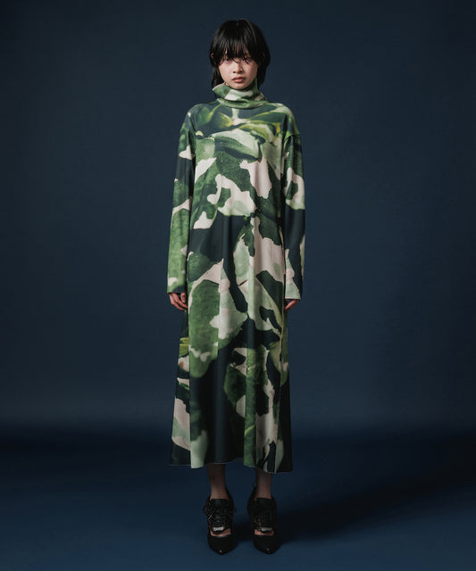PRINT RIB HI-NECK ONE-PIECE【納期10月下旬】