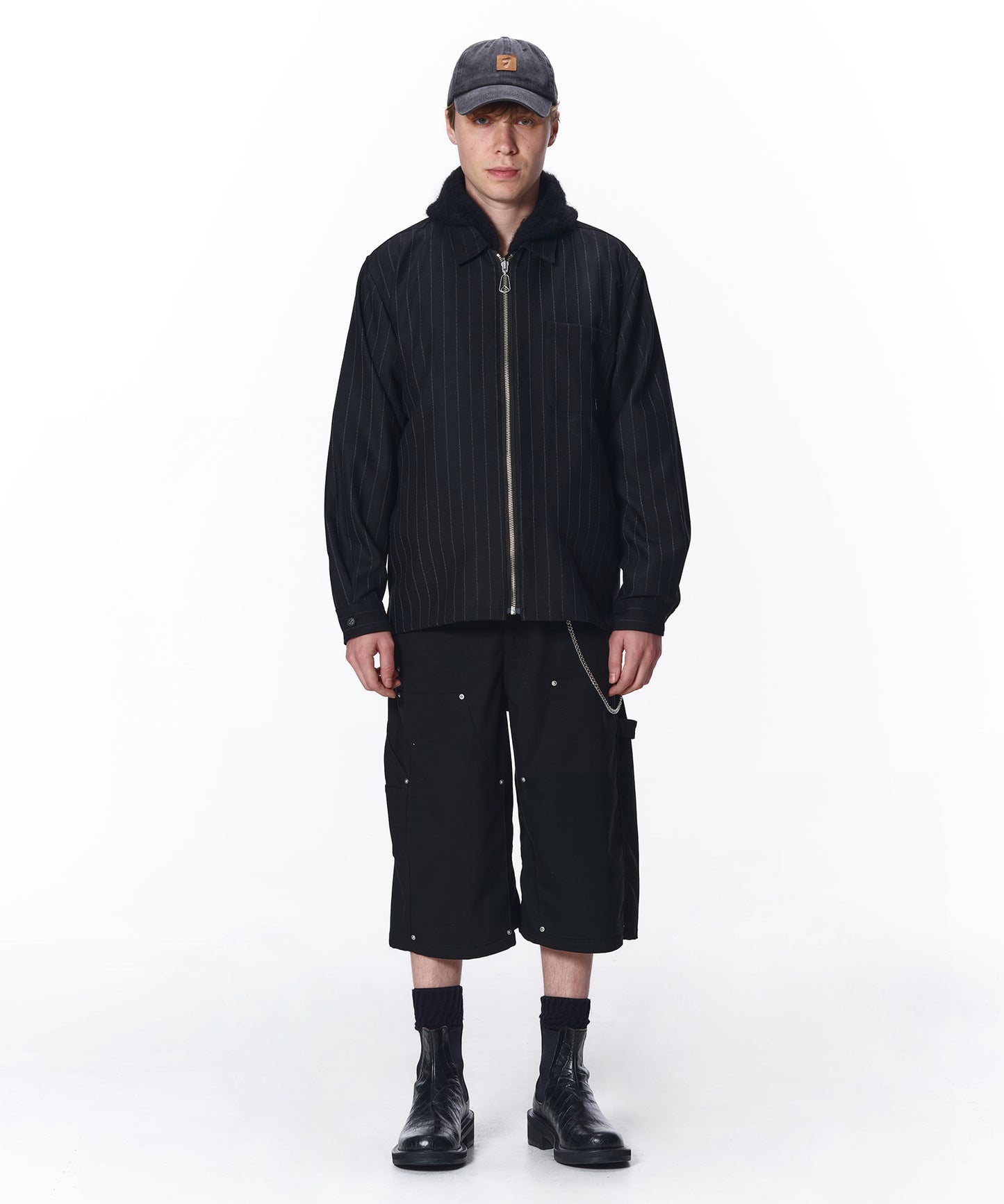 WOOL STRIPE ZIP SHIRT