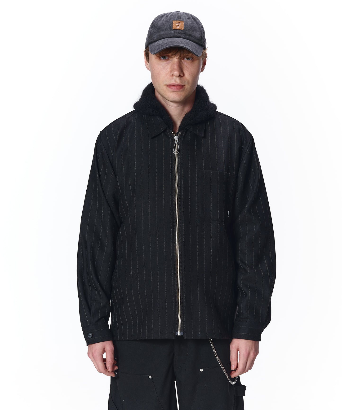 WOOL STRIPE ZIP SHIRT