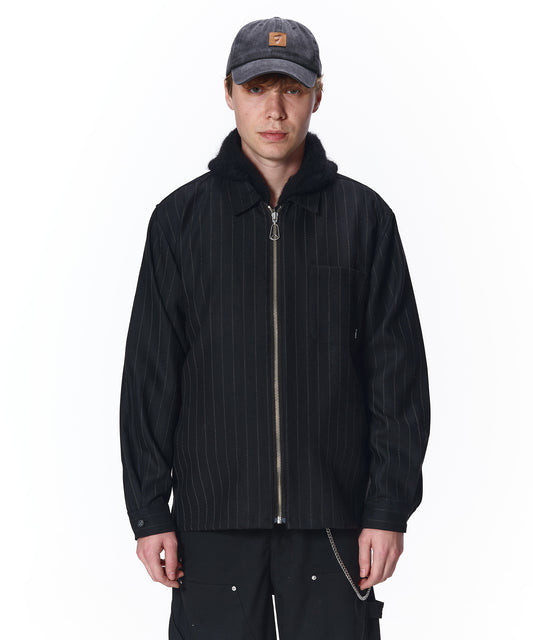 WOOL STRIPE ZIP SHIRT