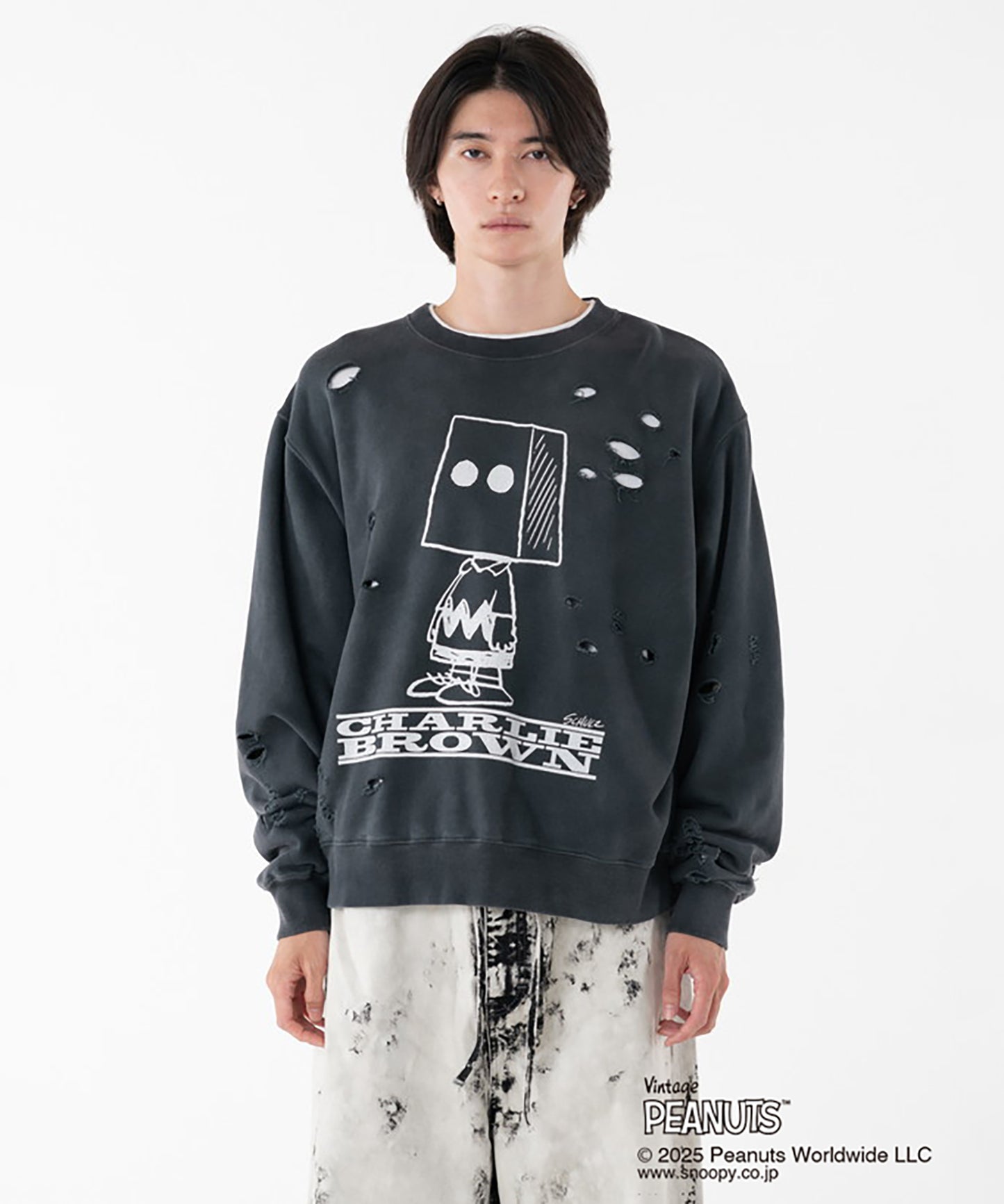 PEANUTSxDISCOVERED DAMAGE PIGMENT DYED SWEAT