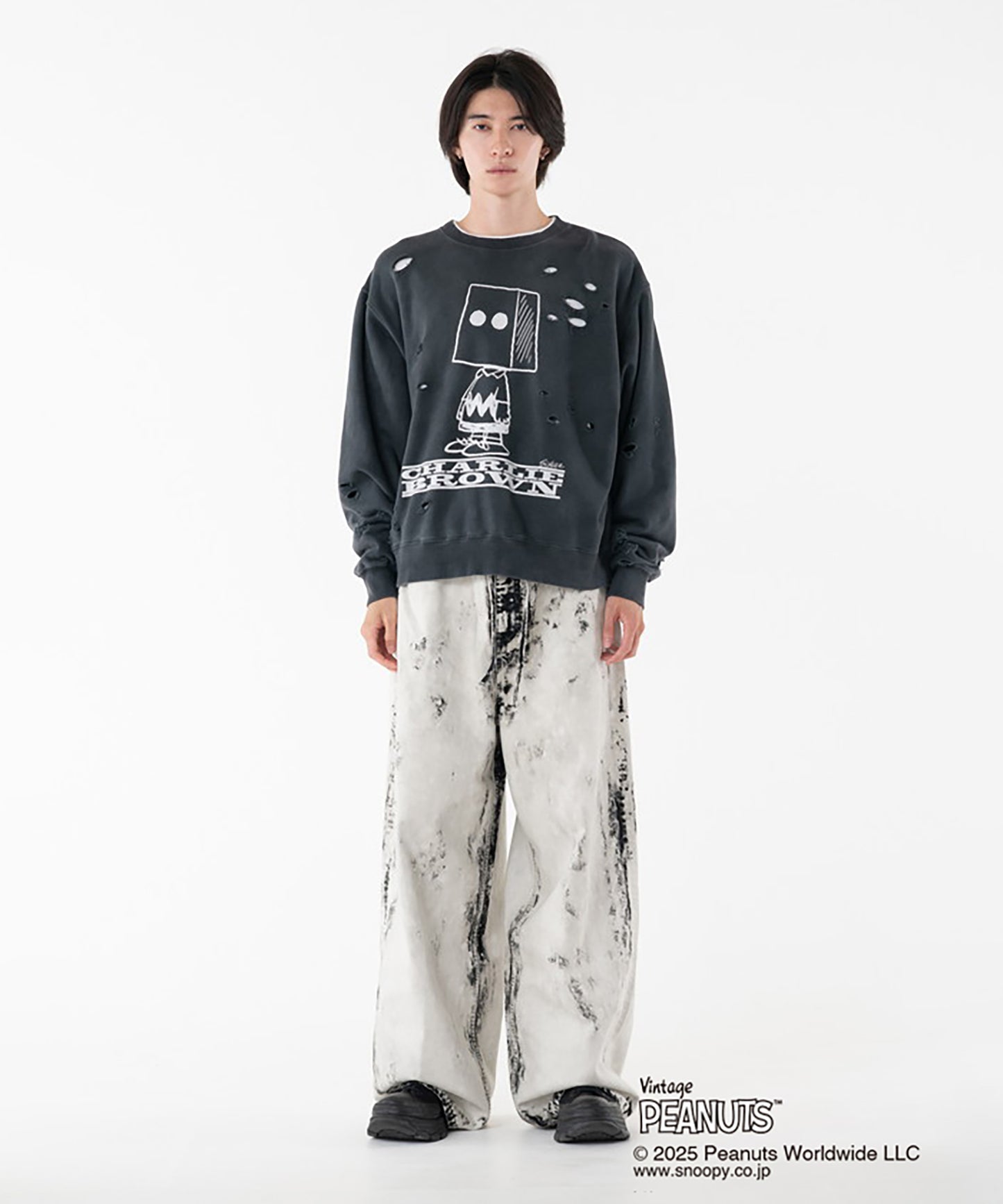 PEANUTSxDISCOVERED DAMAGE PIGMENT DYED SWEAT