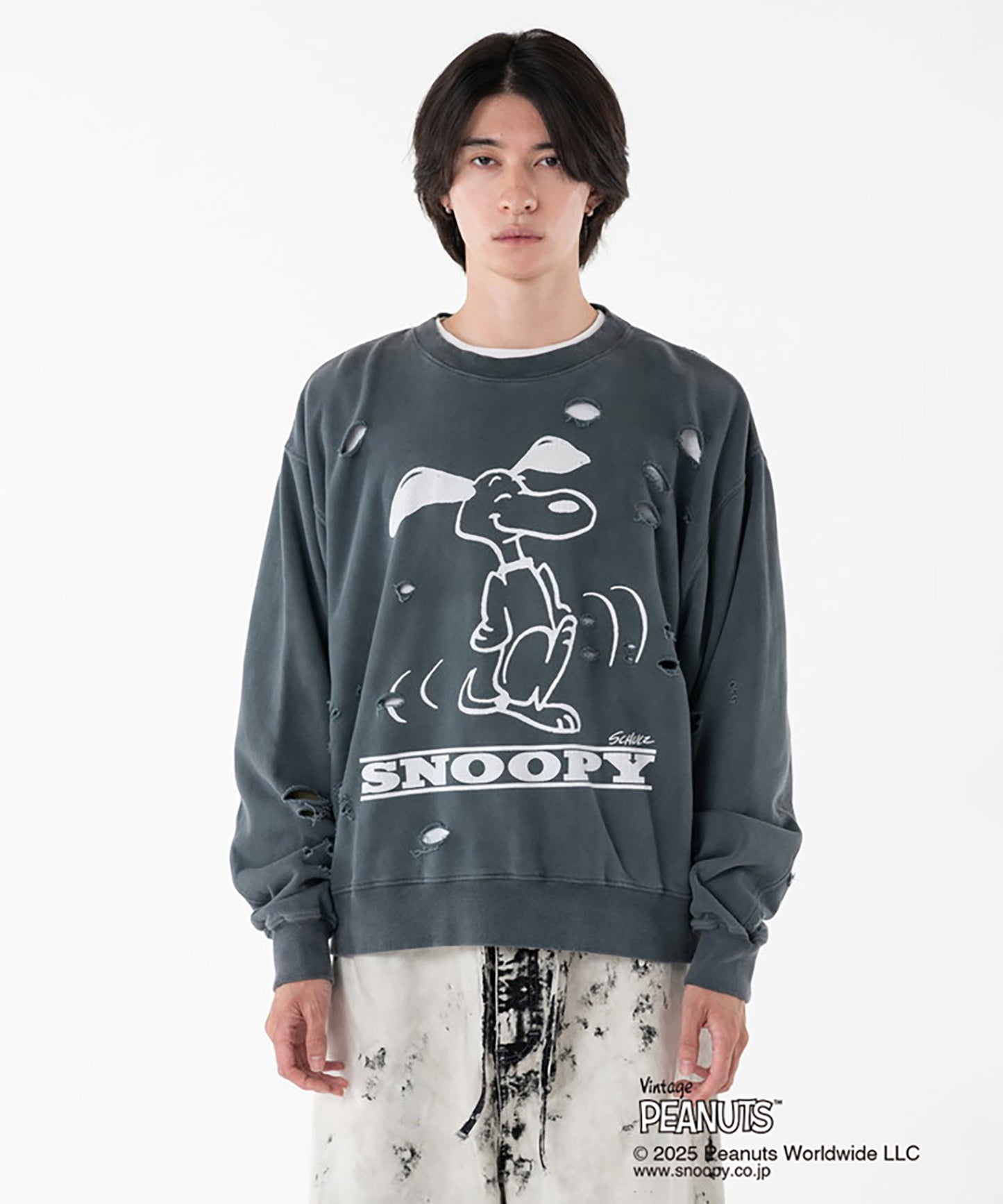 PEANUTSxDISCOVERED DAMAGE PIGMENT DYED SWEAT