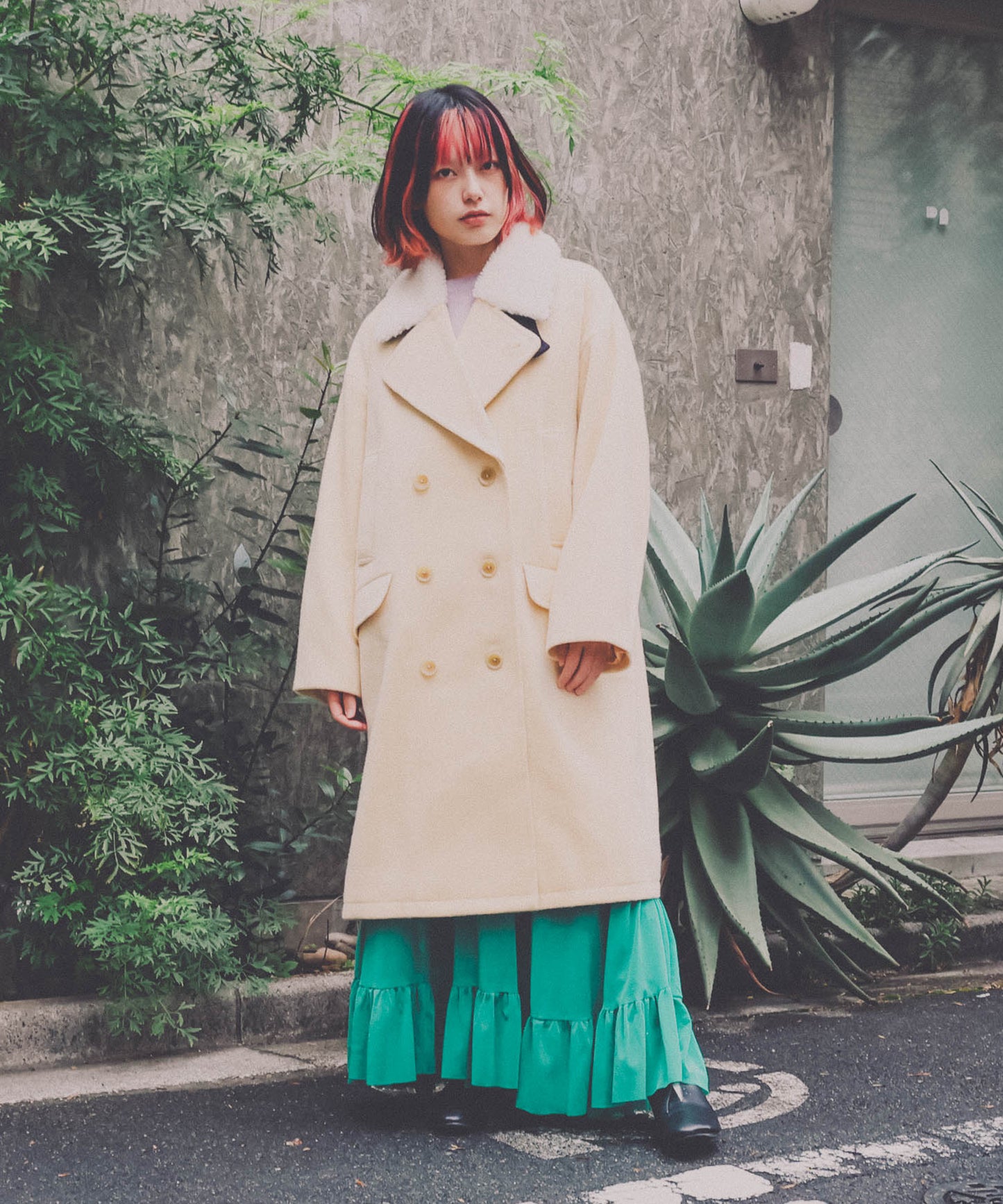 YELW ANGORA MELTON P-COAT