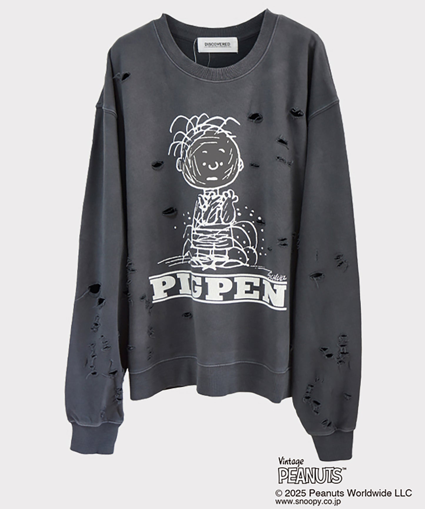 PEANUTSxDISCOVERED DAMAGE PIGMENT DYED SWEAT