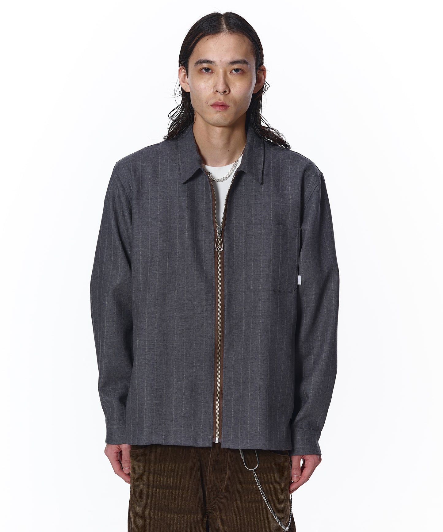 WOOL STRIPE ZIP SHIRT