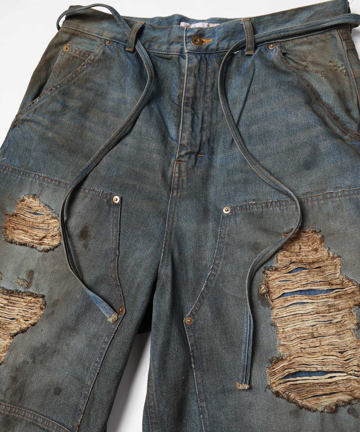 DOUBLE KNEE DENIM SHORTS