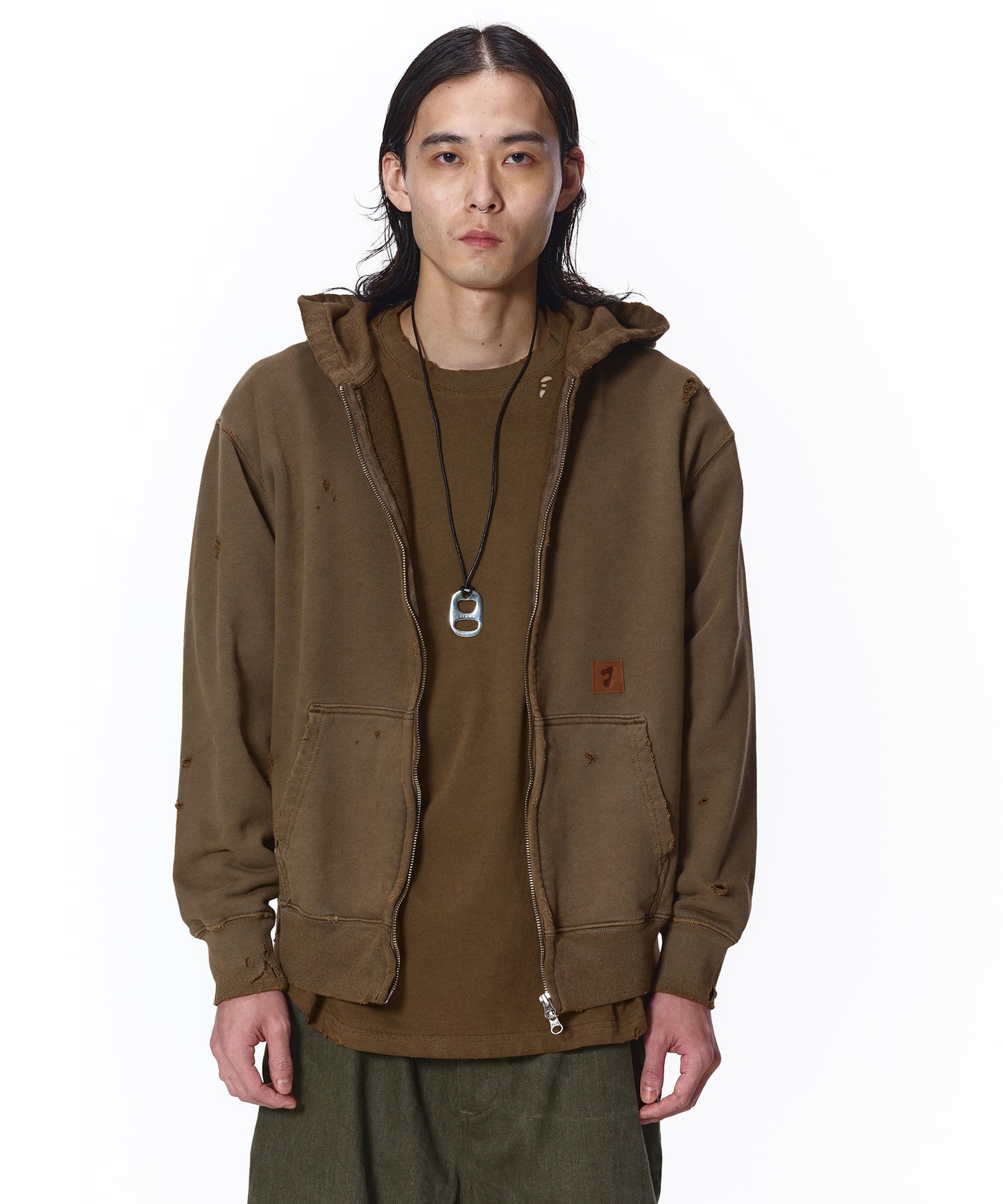 DAMAGE PATCH ZIP HOODIE