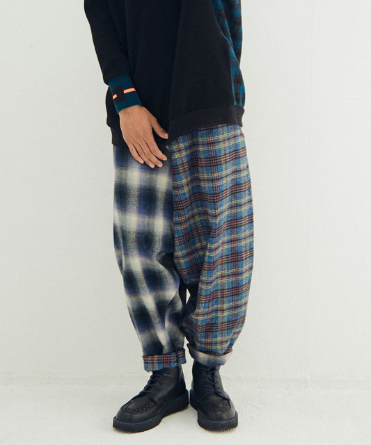 Half flannel check Wide Pants