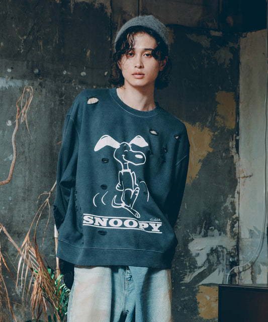PEANUTSxDISCOVERED DAMAGE PIGMENT DYED SWEAT
