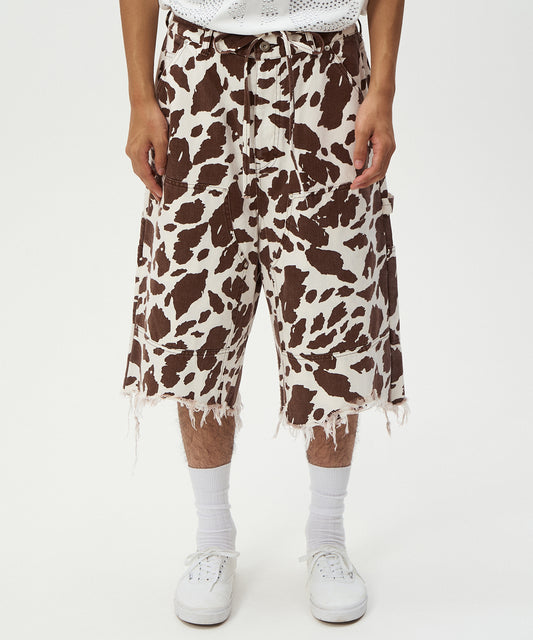 COW PRINT DOUBLE KNEE SHORTS
