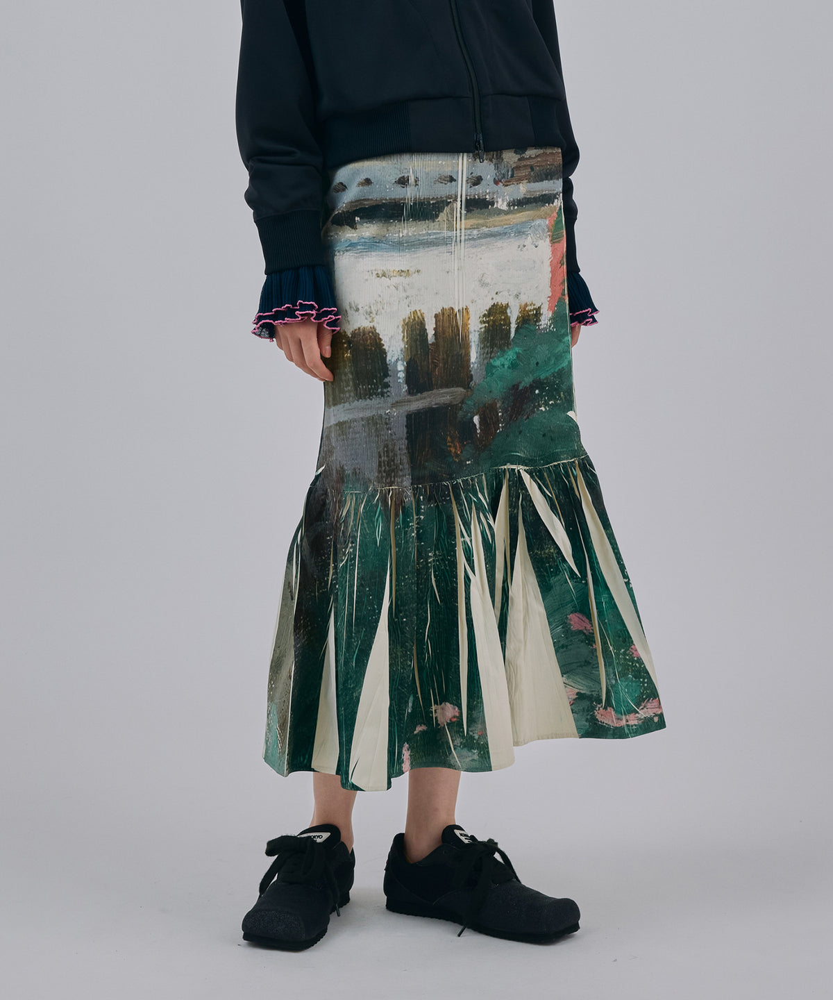DIRECT PRINT RIB GATHER SKIRT