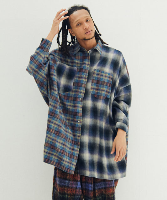 Half flannel check big shirt