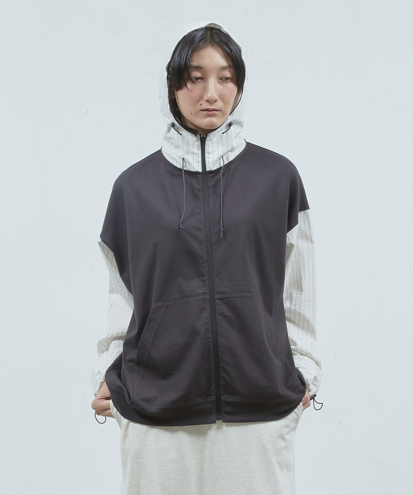 シャツ切替Zipパーカー