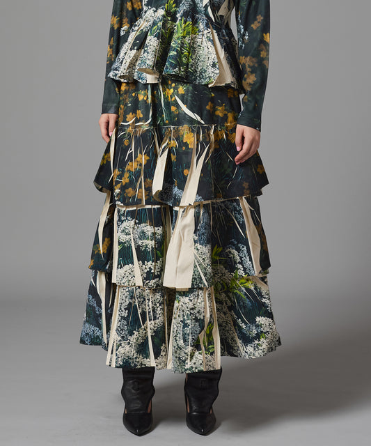DIRECT PRINT RIB GATHER LONG SKIRT