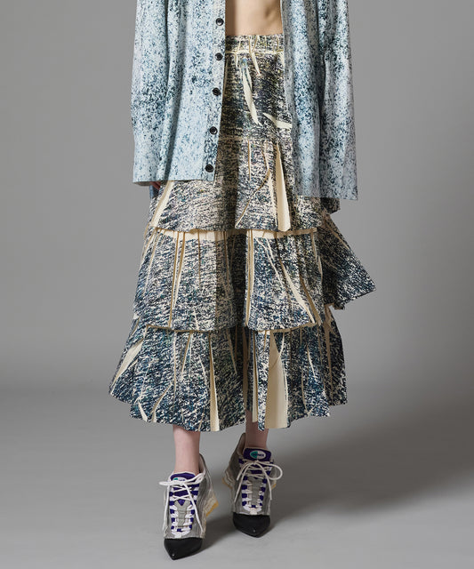 DIRECT PRINT RIB GATHER LONG SKIRT