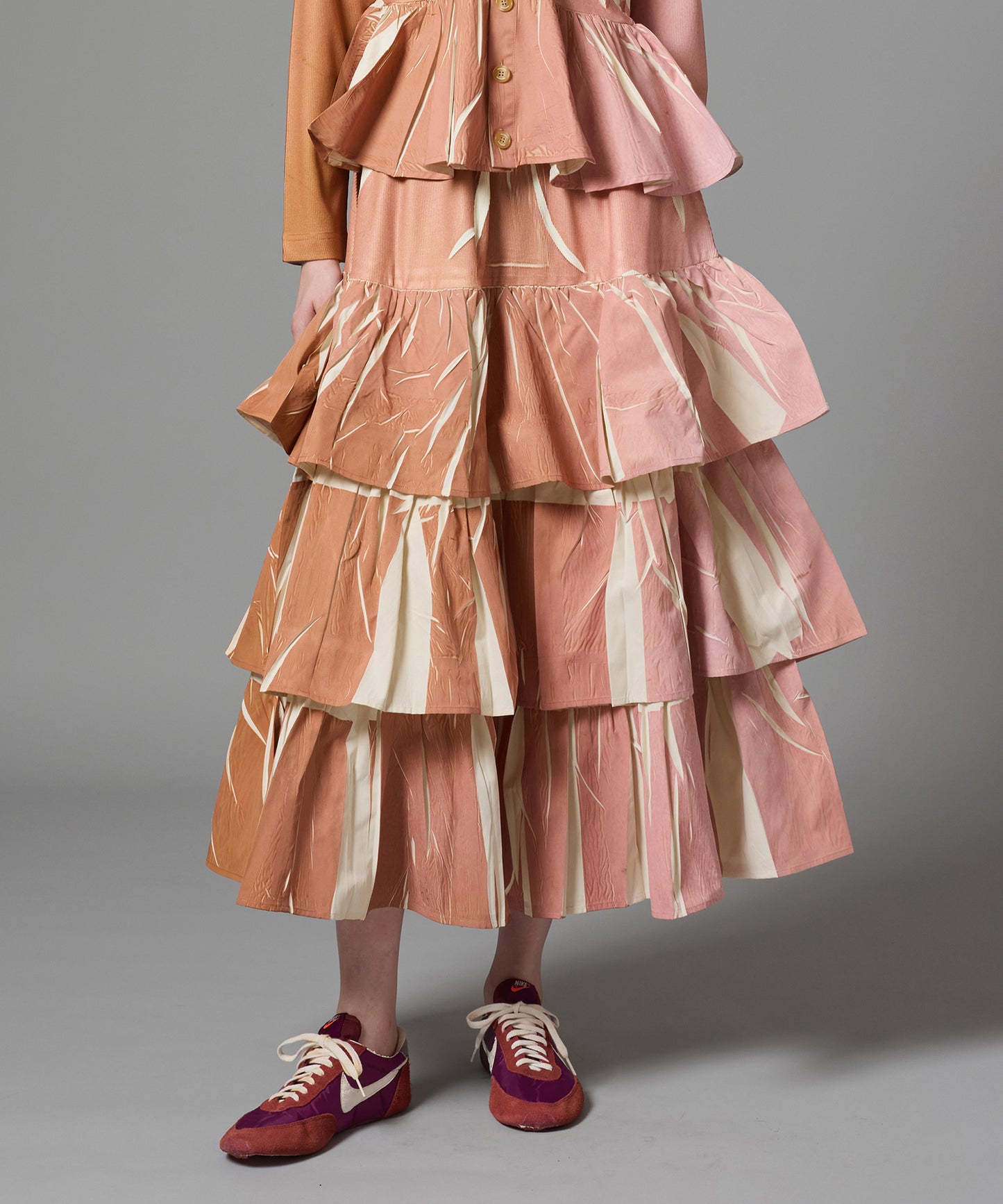 DIRECT PRINT RIB GATHER LONG SKIRT
