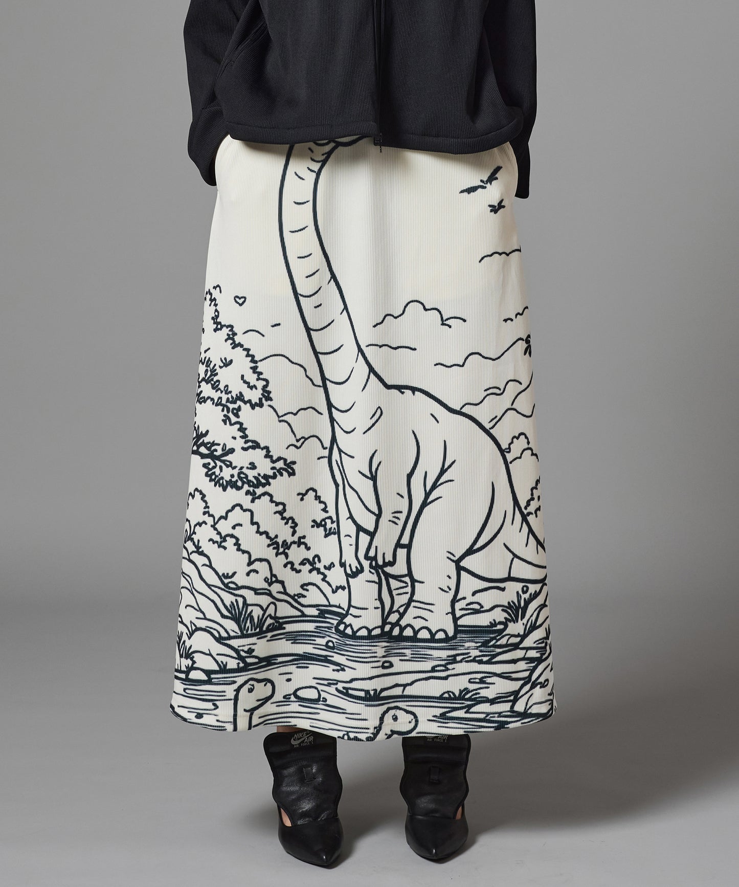PRINT RIB LONG SKIRT