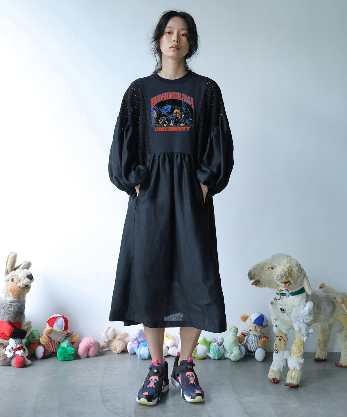 MIXTURE MEMORY DRESS　SILK SCREEN