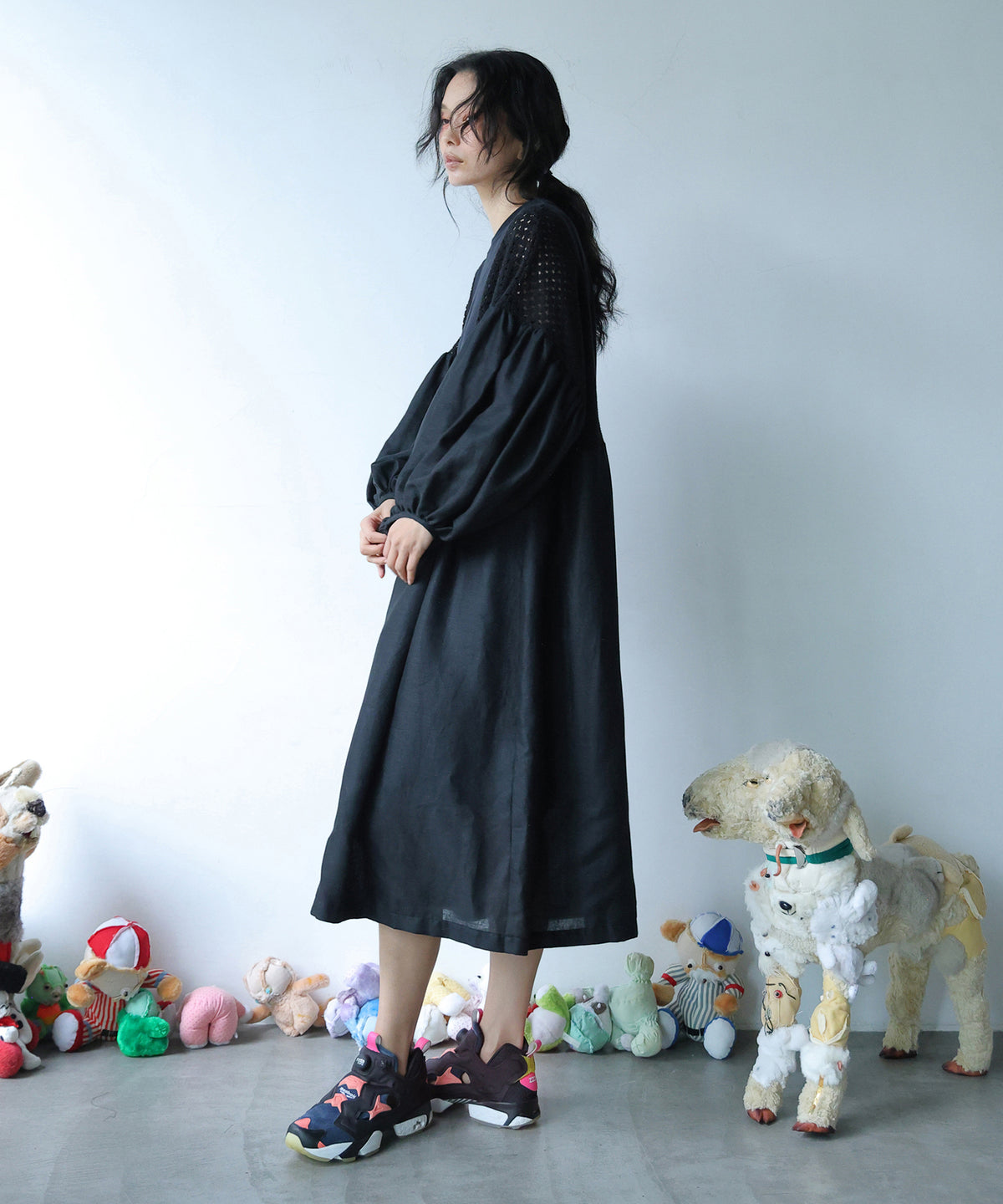 MIXTURE MEMORY DRESS　SILK SCREEN