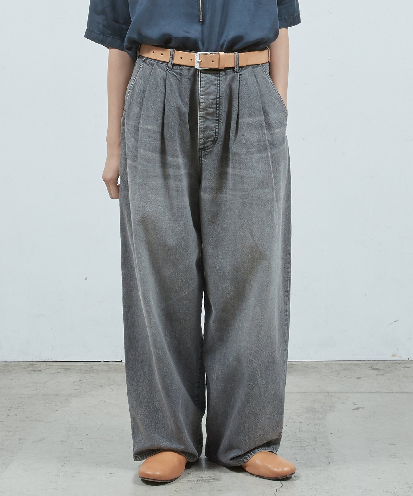 デニムシンプル2タックワ イドPT