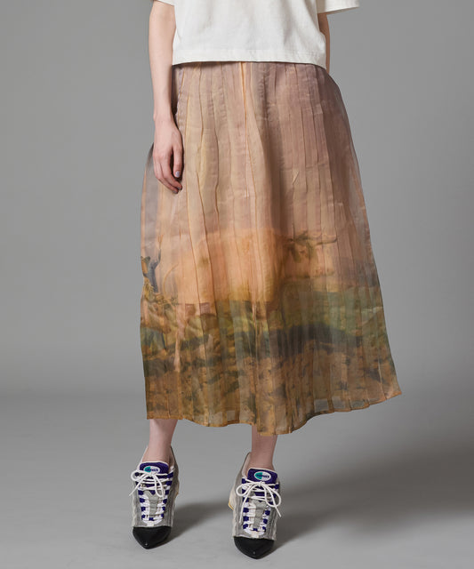 DIRECT PRINT SHEER PLEATS SKIRT