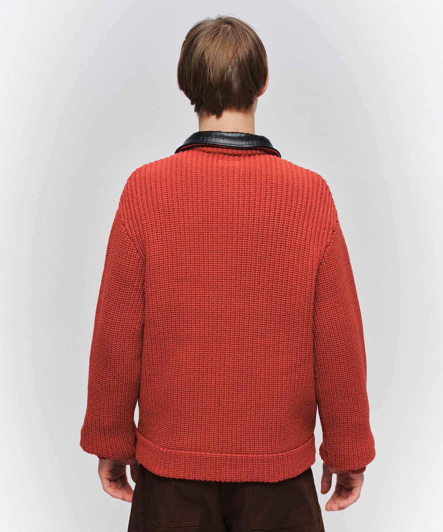 LEATHER-COLLAR KNIT WORK JACKET