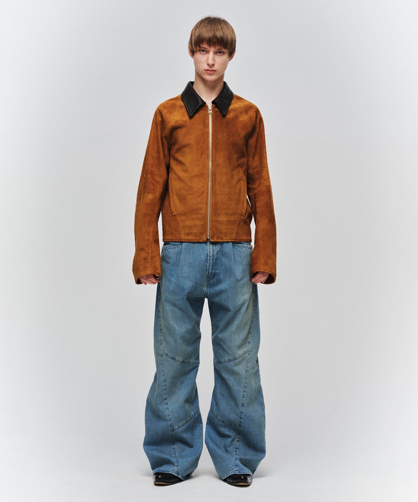 USED WASH ENGINEERED DRAPED FLARE DENIM PANTS