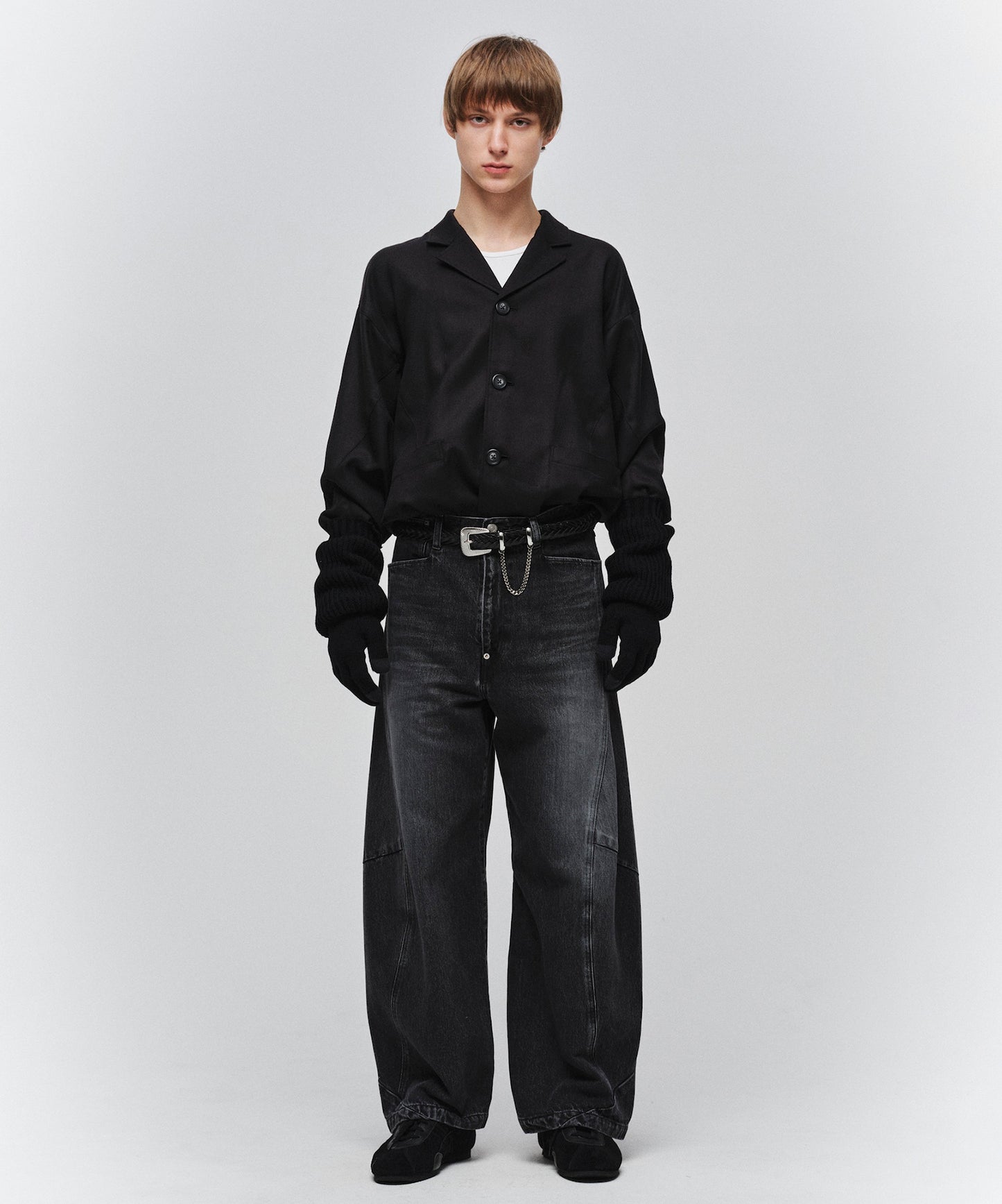 VINTAGE-FEEL DRAPED DENIM PANTS