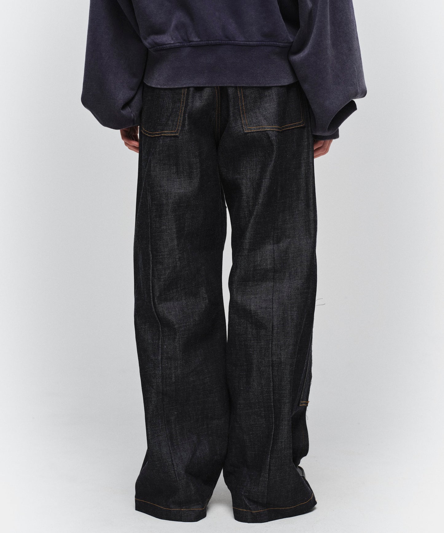 CUT OFF DOUBLE KNEE DENIM PANTS