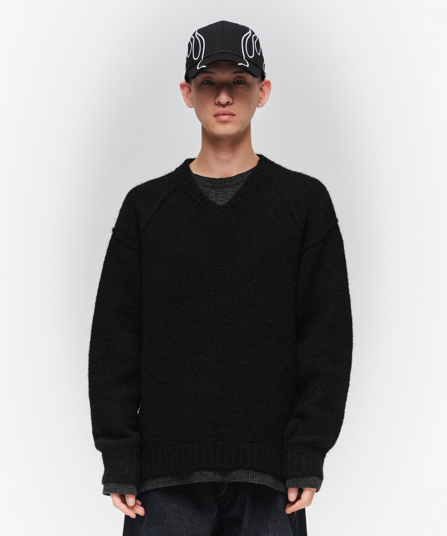 LAYERED MOHAIR V-NECK SWEATER