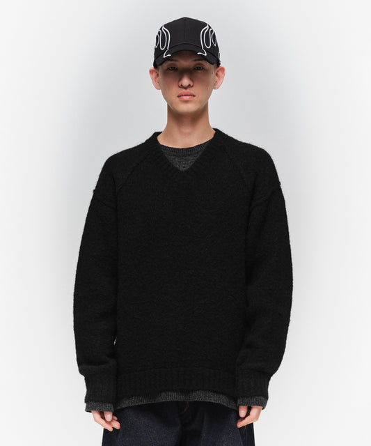 LAYERED MOHAIR V-NECK SWEATER