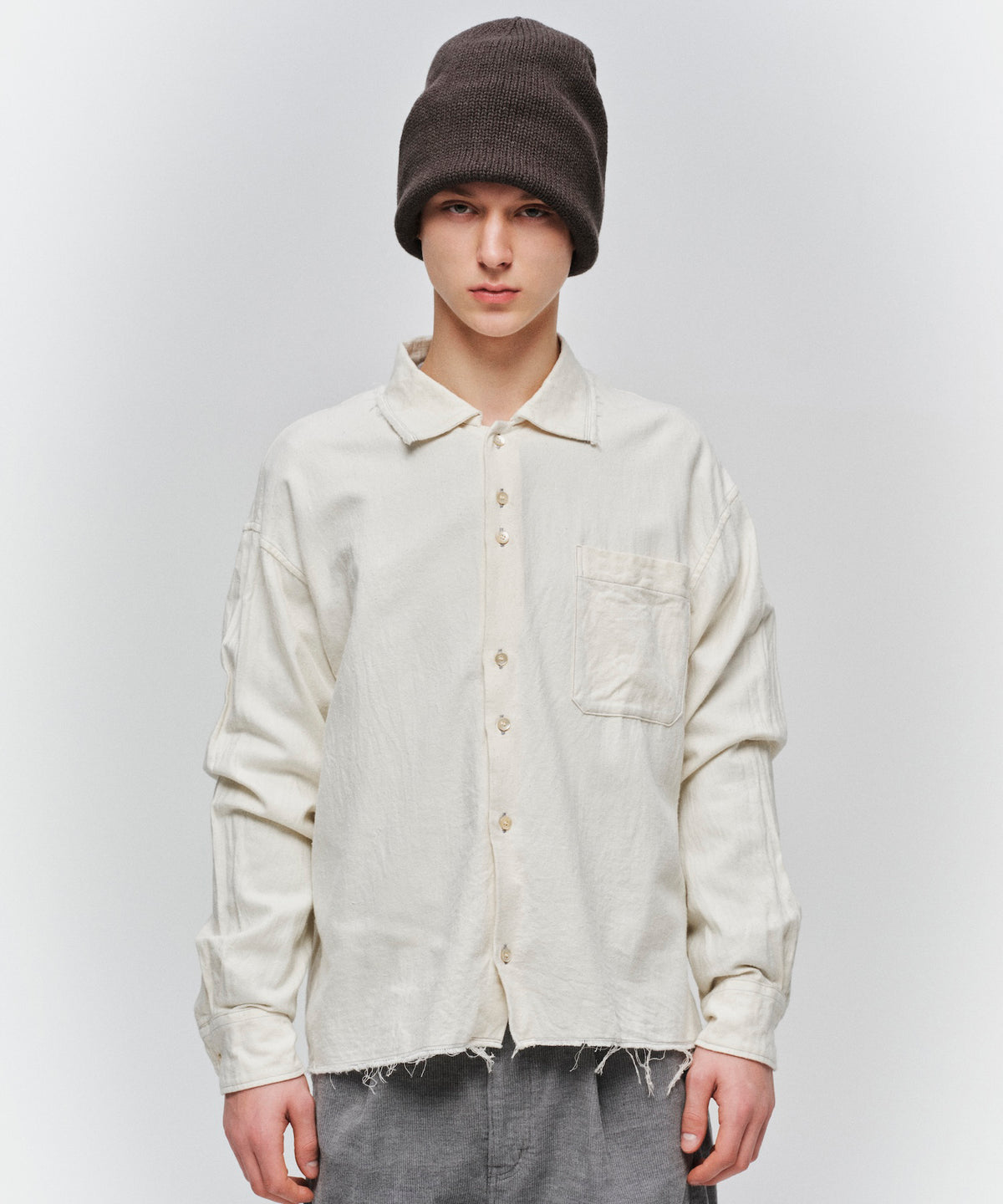 COTTON SILK CUT-OFF SHORT SHIRT