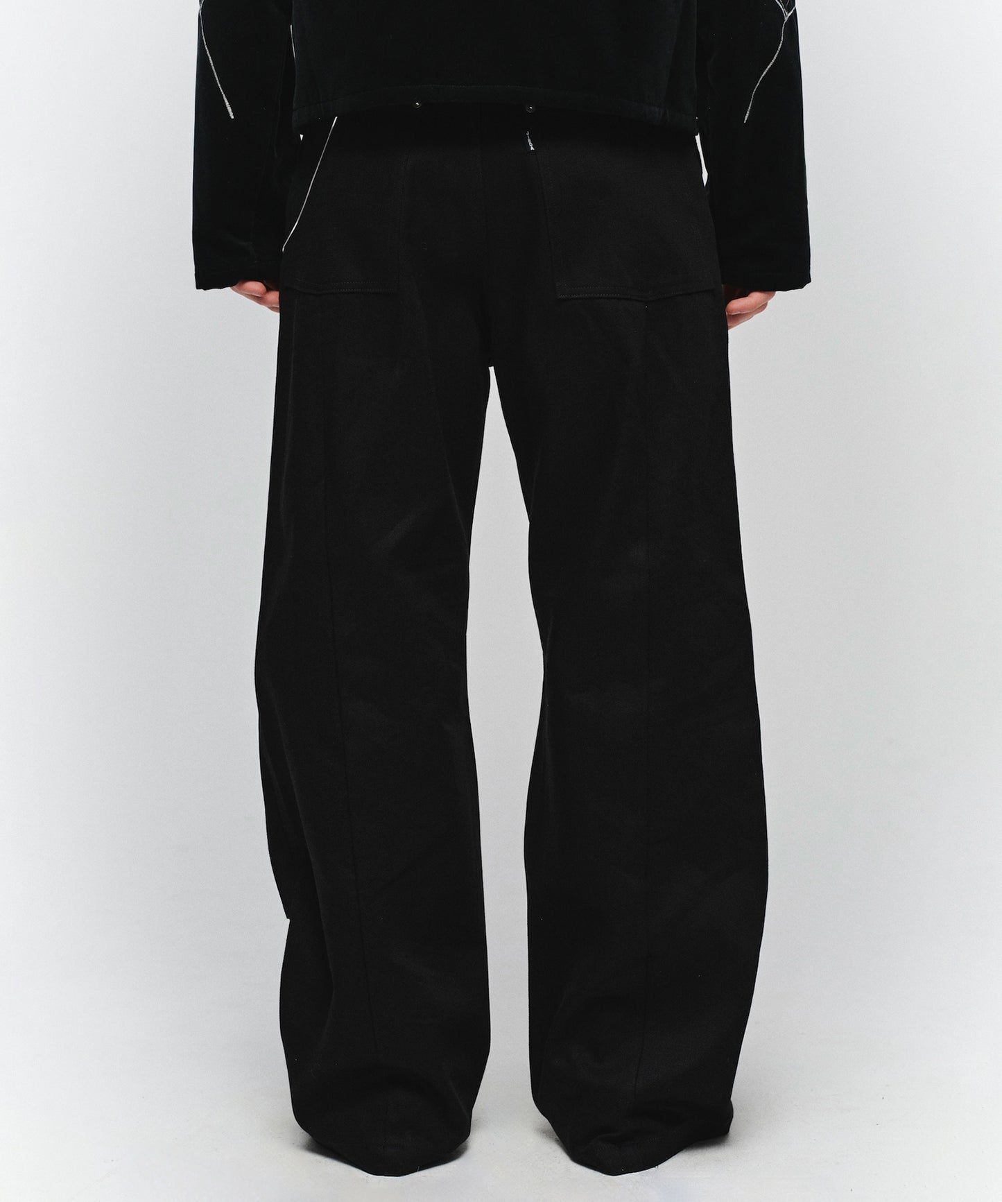 CUT OFF DOUBLE KNEE DENIM PANTS