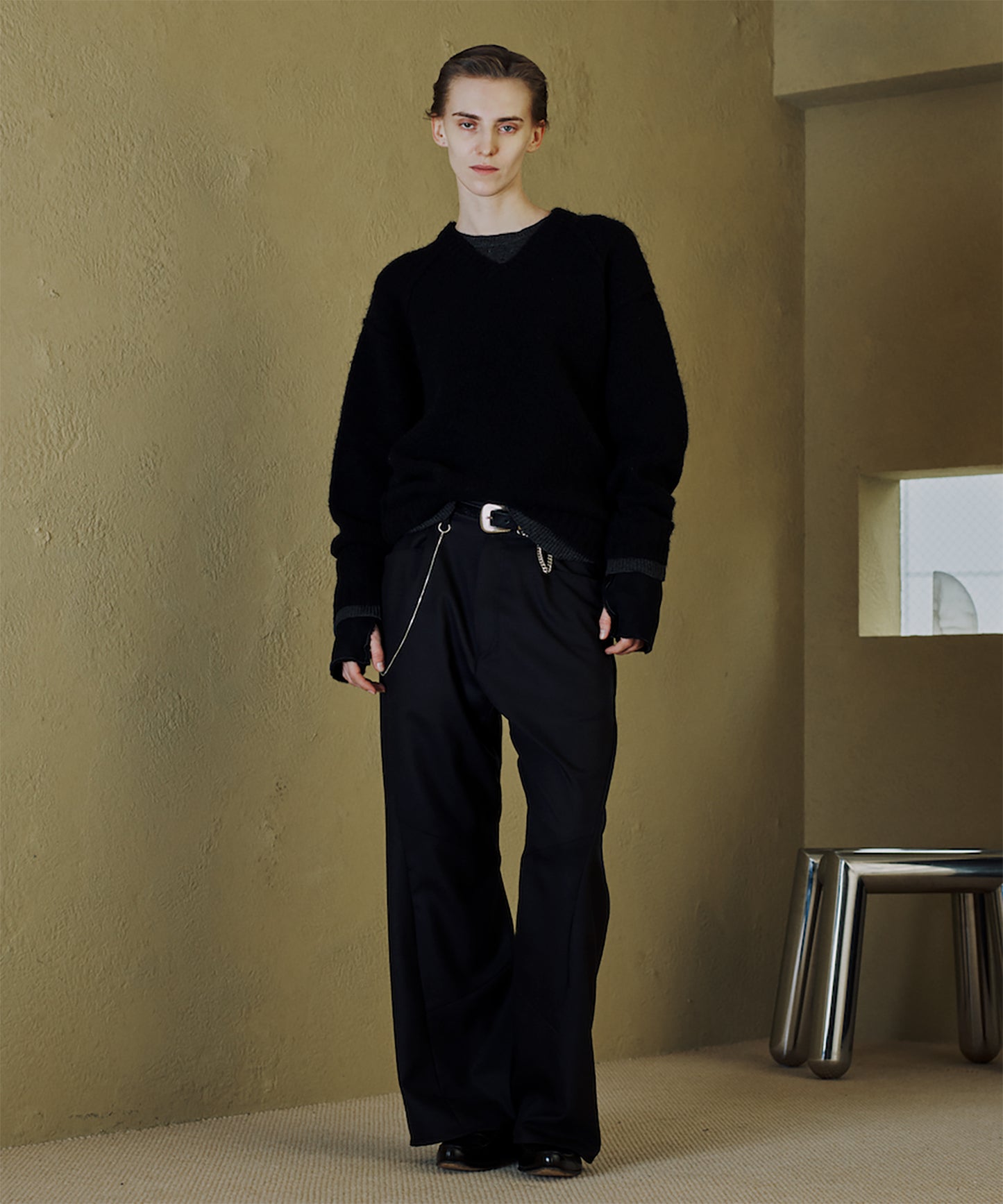 LAYERED MOHAIR V-NECK SWEATER