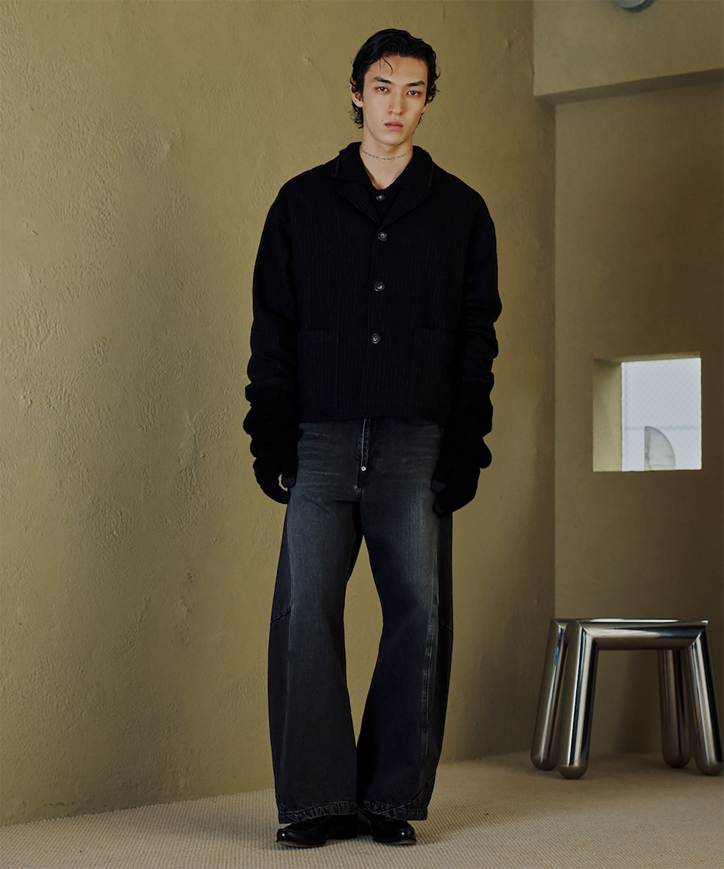 VINTAGE-FEEL DRAPED DENIM PANTS