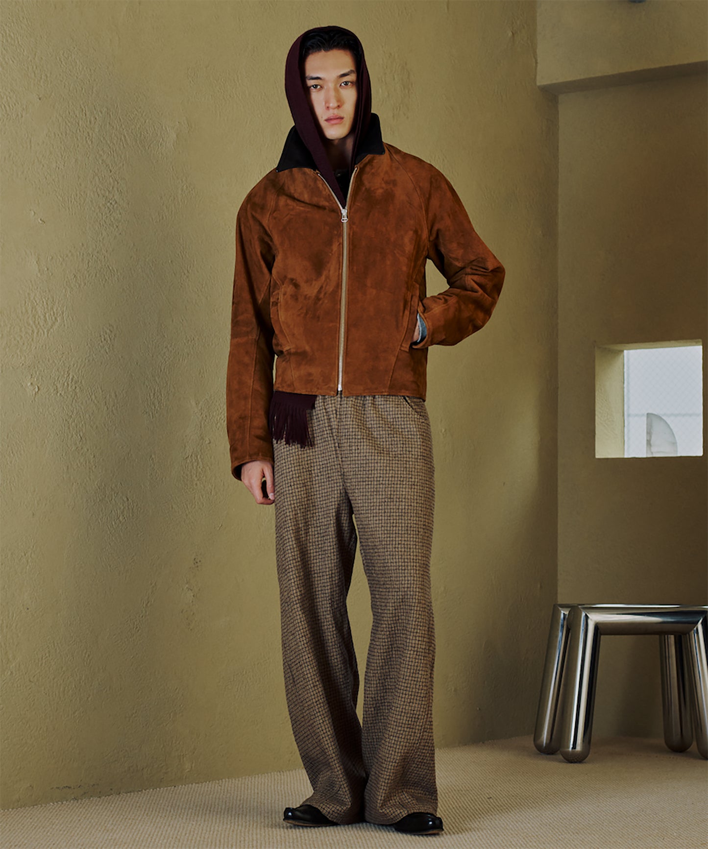 NUBUCK DRAPING LEATHER JACKET