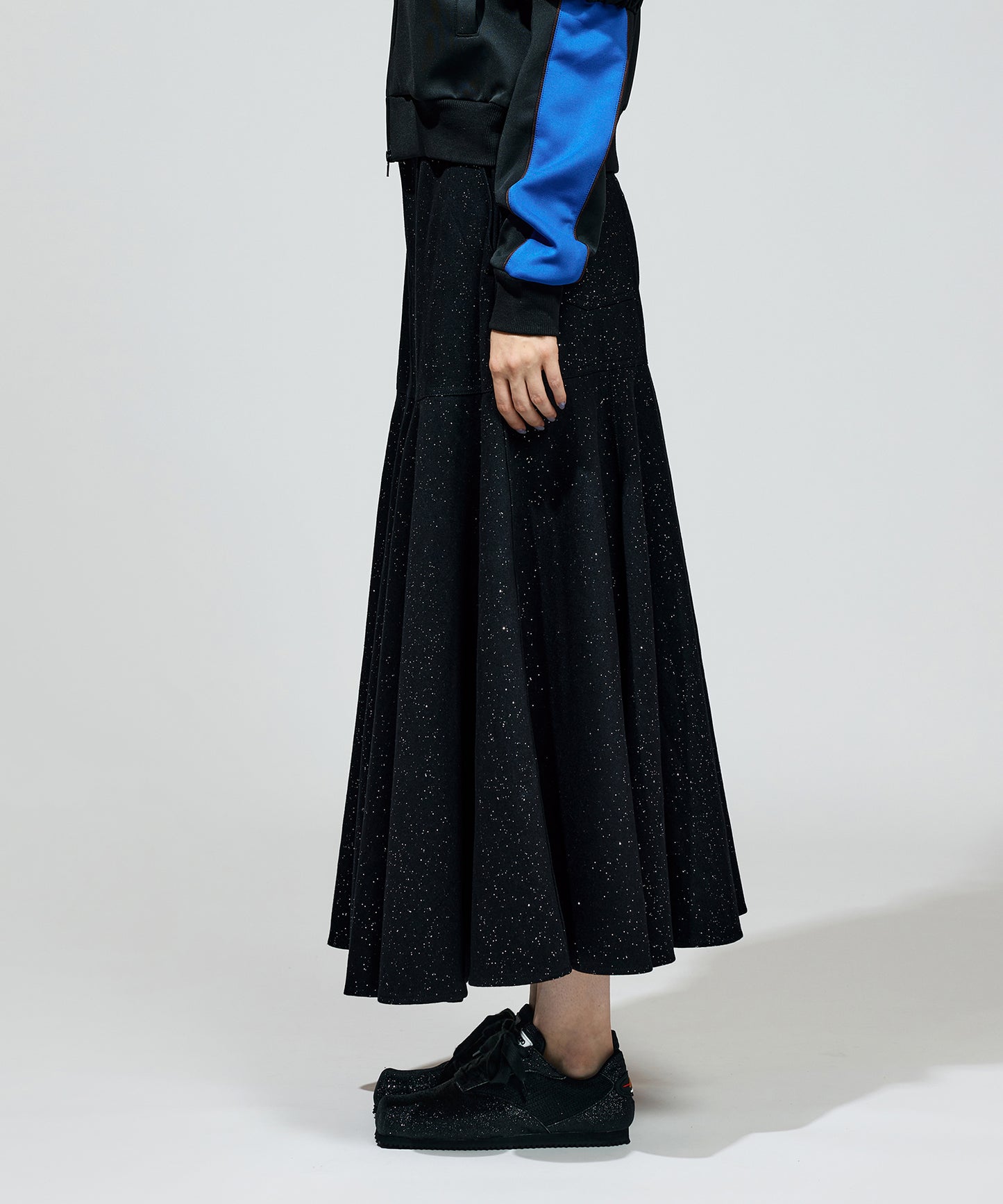 LAME DENIM FLARE SKIRT【商品納期 2月下旬】