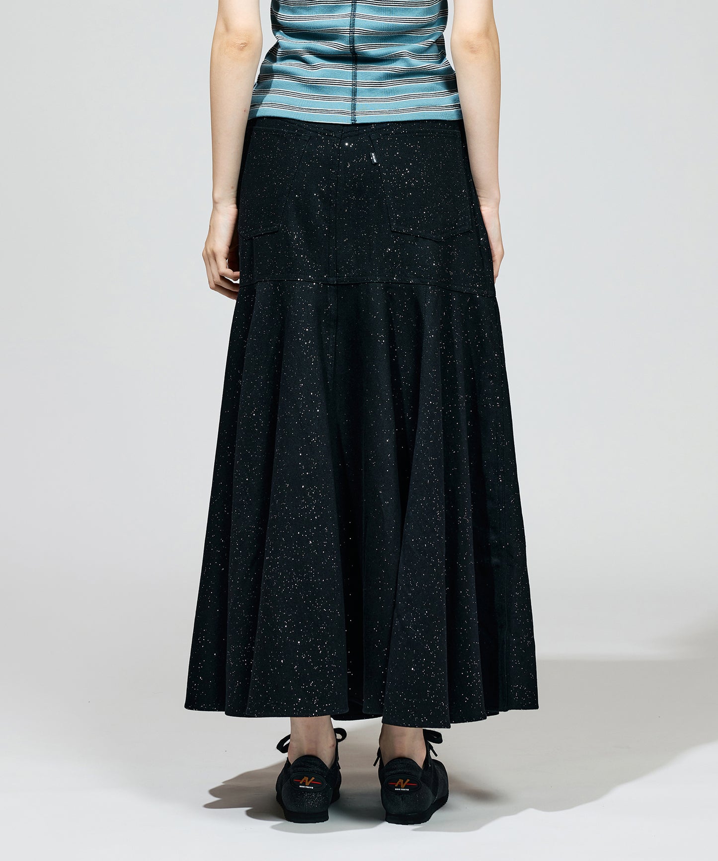 LAME DENIM FLARE SKIRT【商品納期 2月下旬】