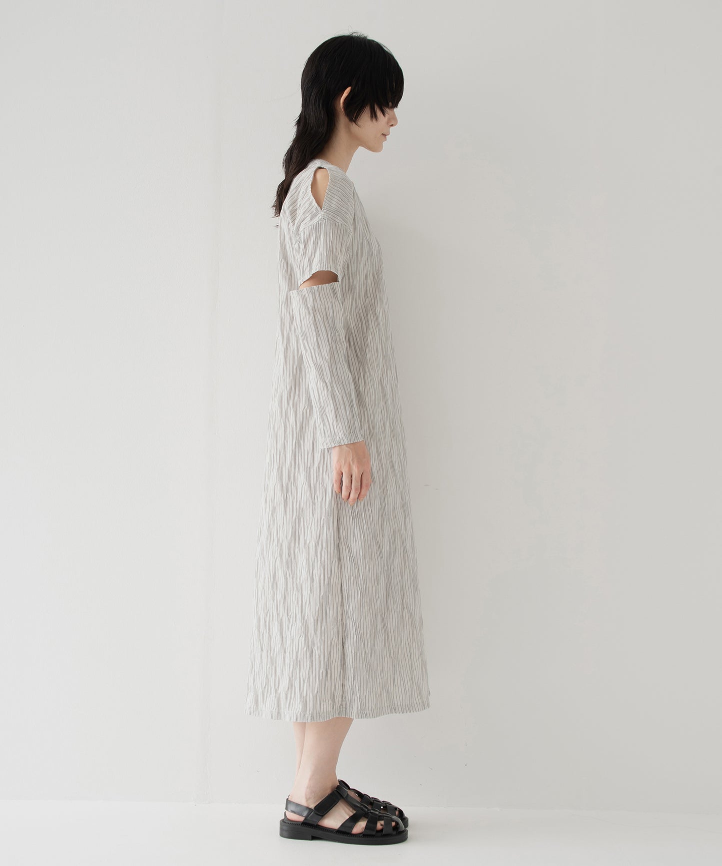 tucked dobby slit dress