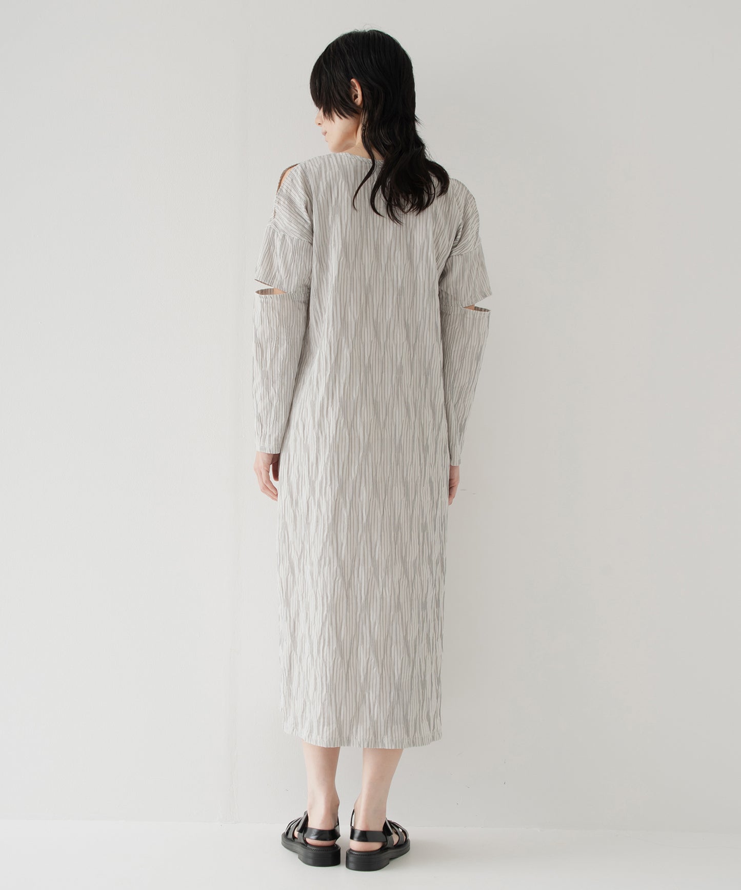 tucked dobby slit dress