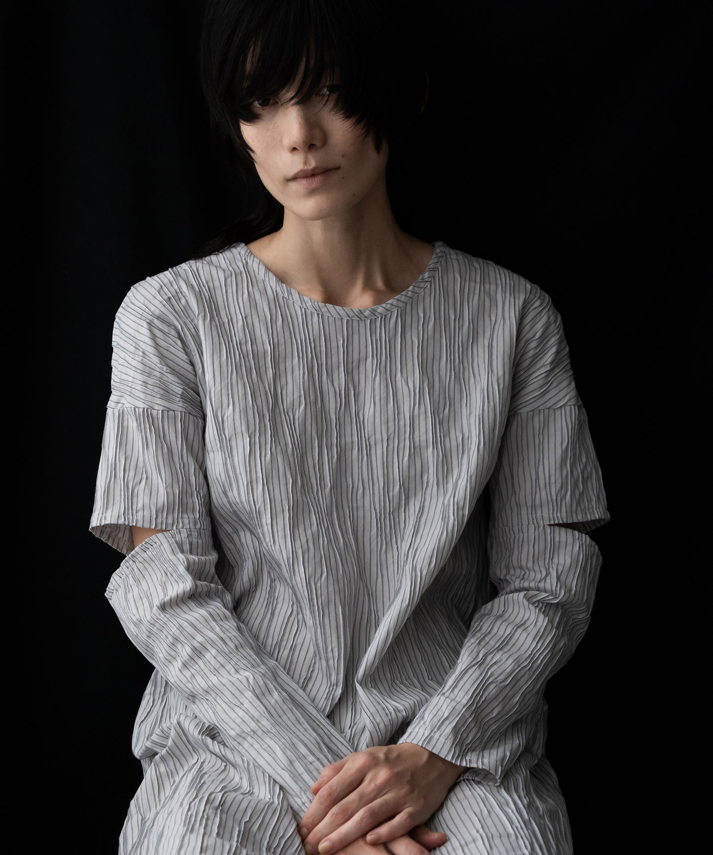 tucked dobby slit dress