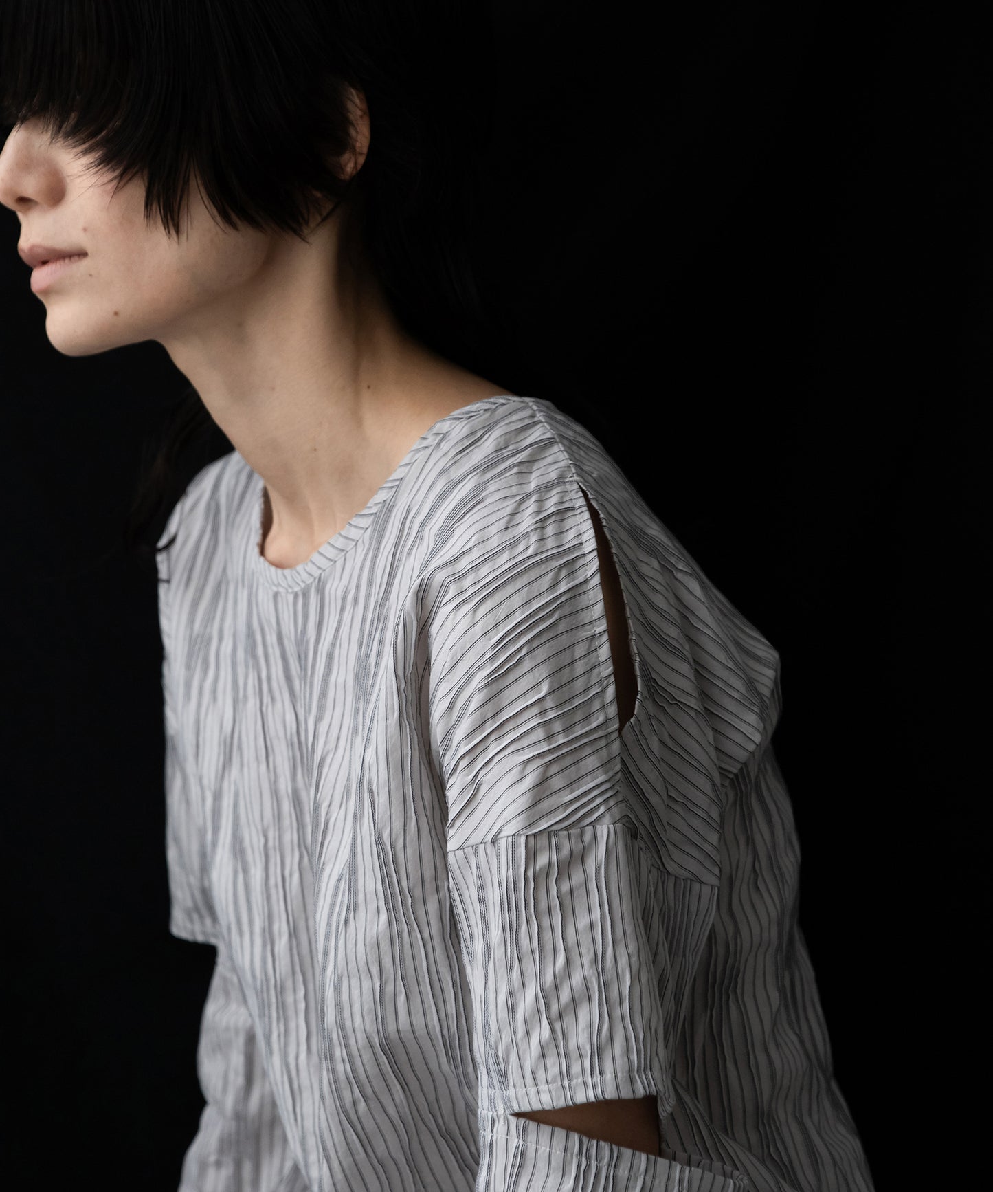 tucked dobby slit dress