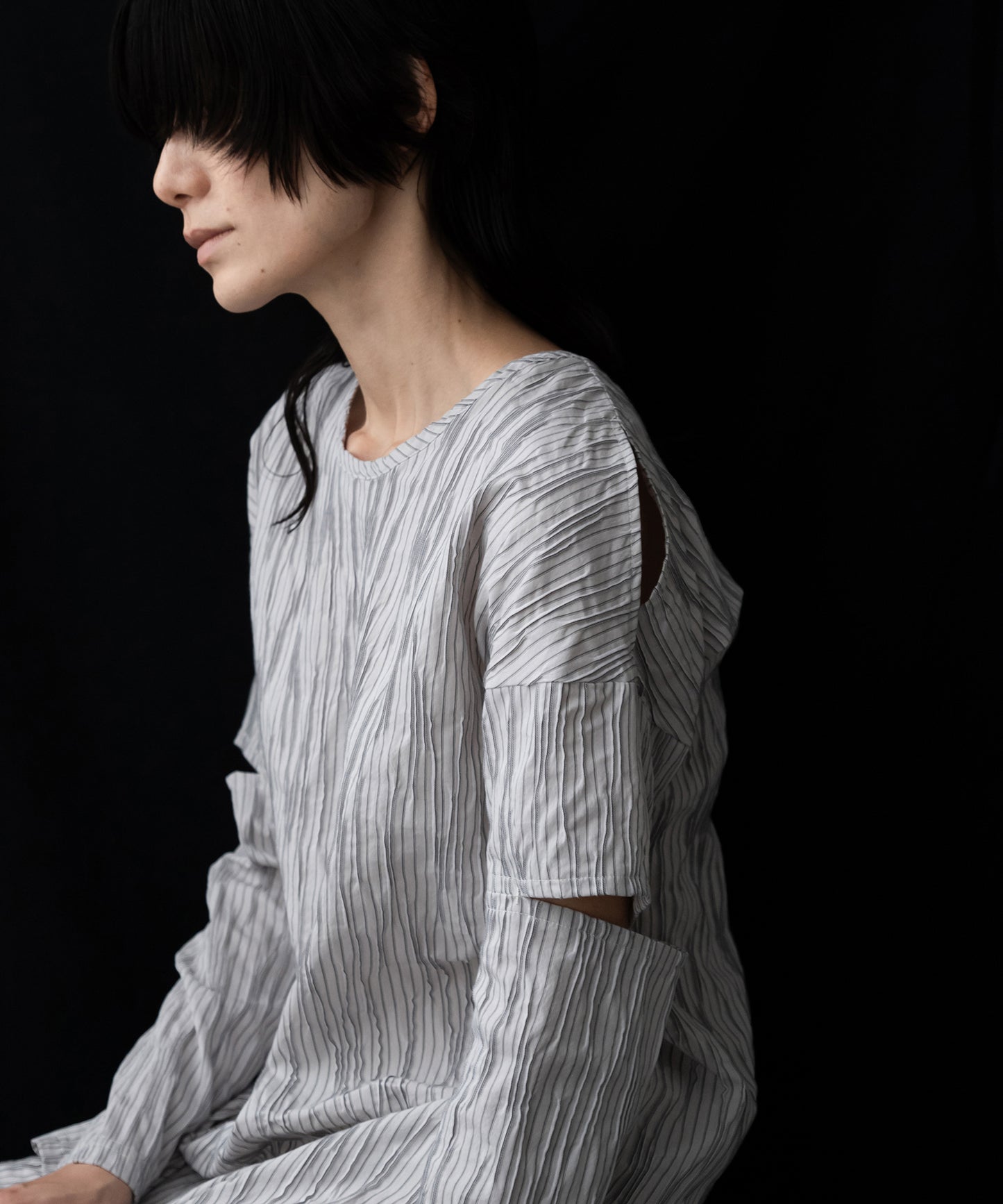 tucked dobby slit dress