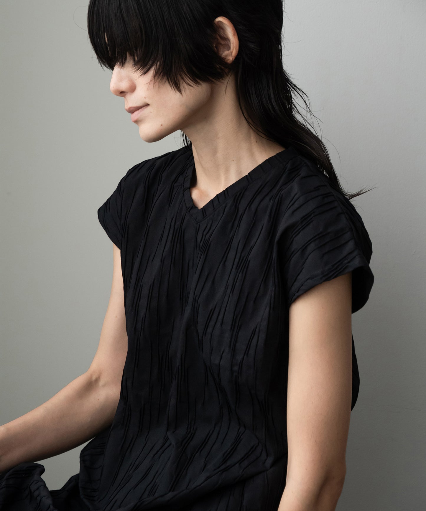 tucked dobby french-sleeve dress