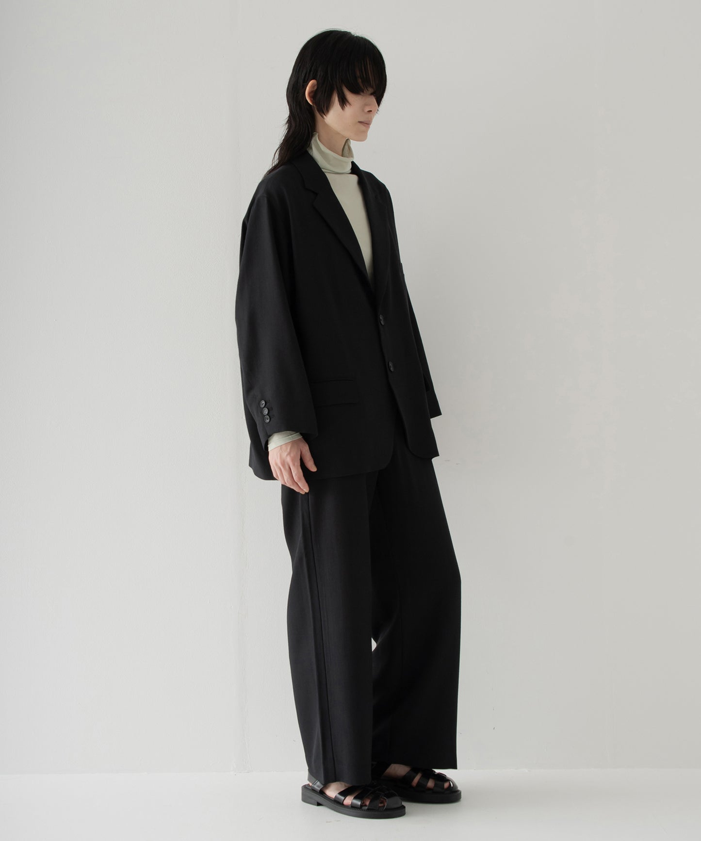 summer wool wide full-length slacks