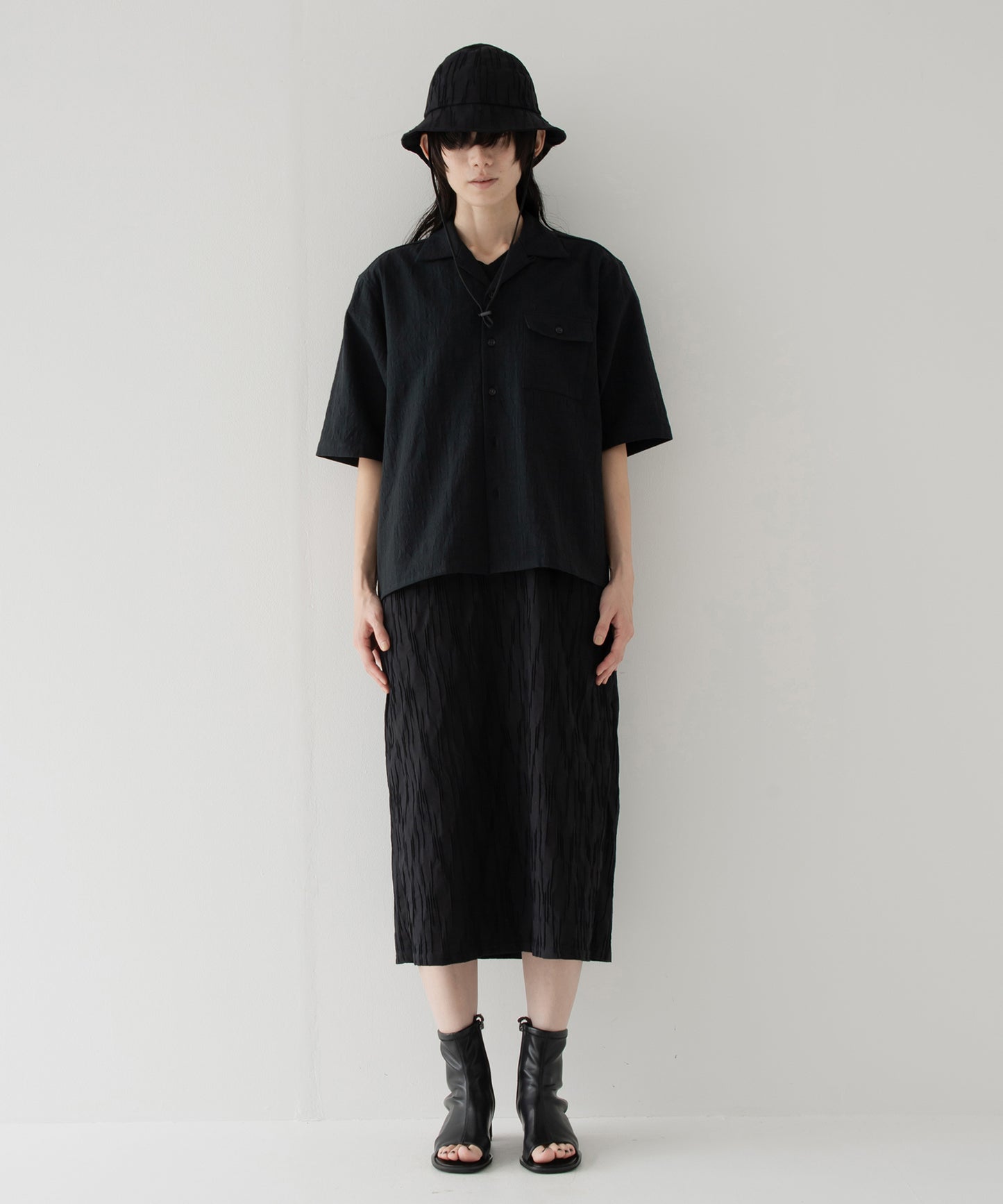 tucked dobby french-sleeve dress