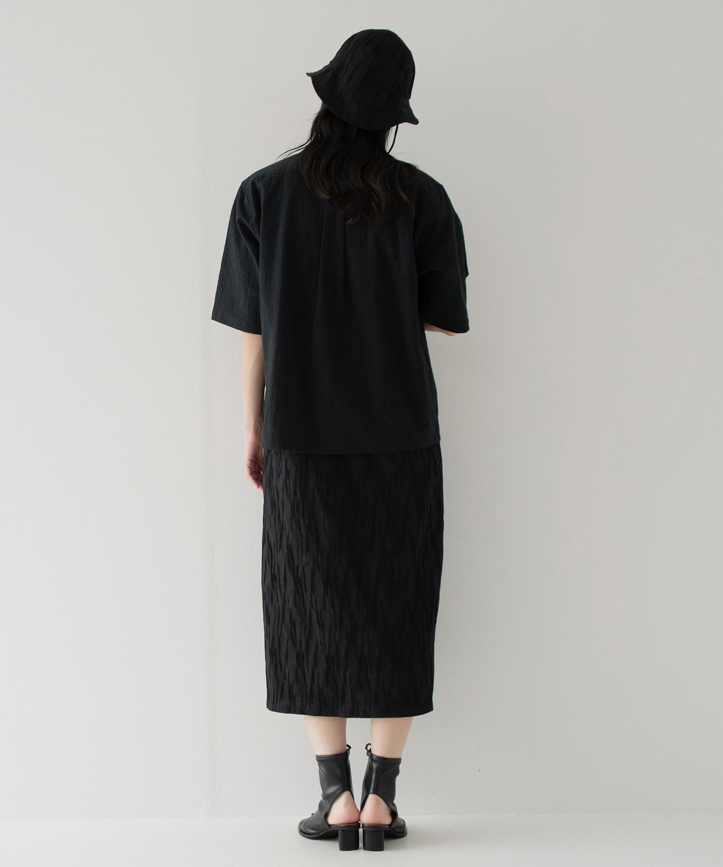 tucked dobby french-sleeve dress