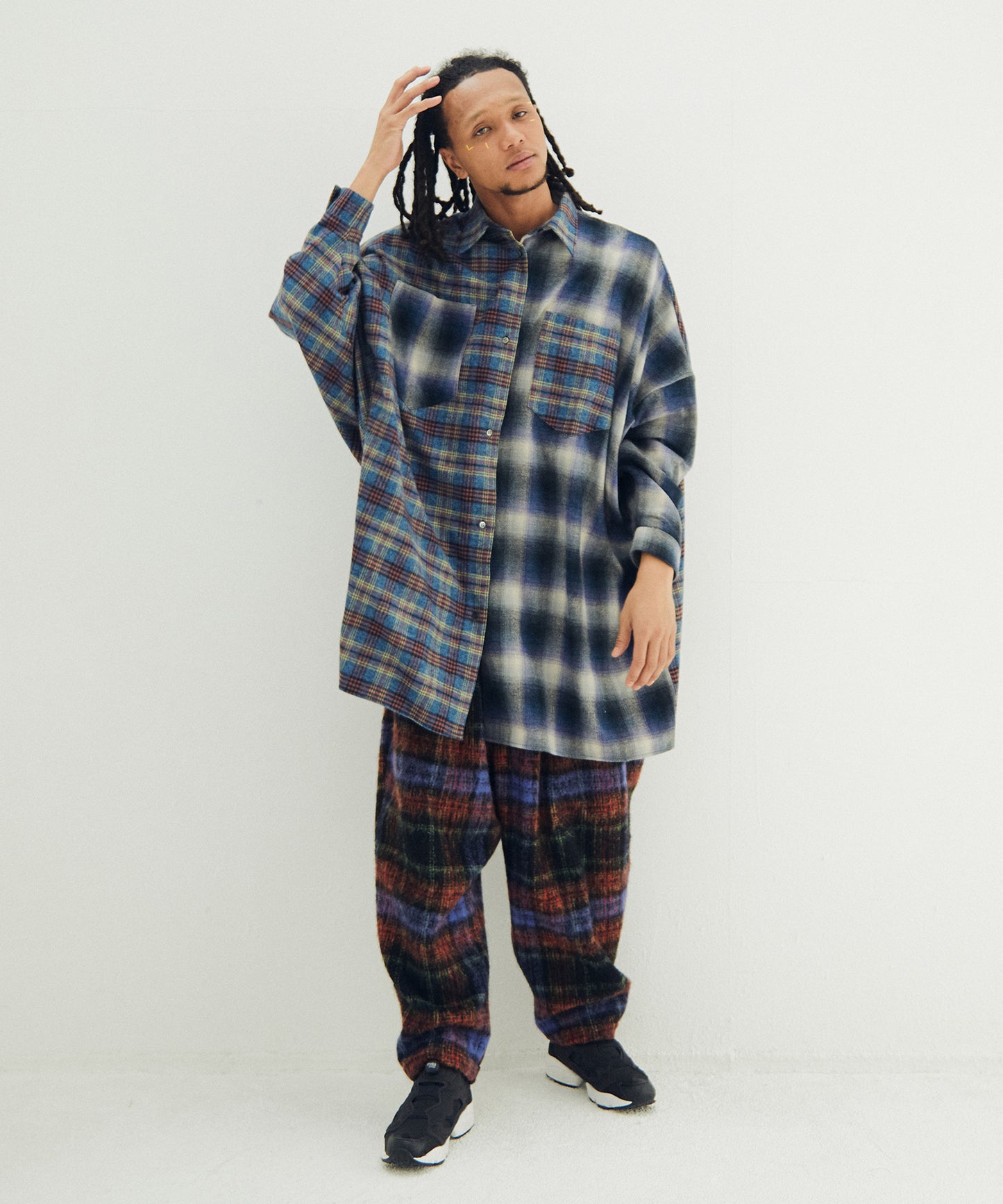 Half flannel check big shirt