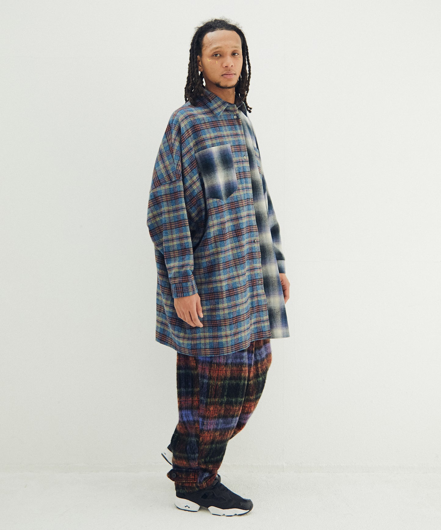 Half flannel check big shirt